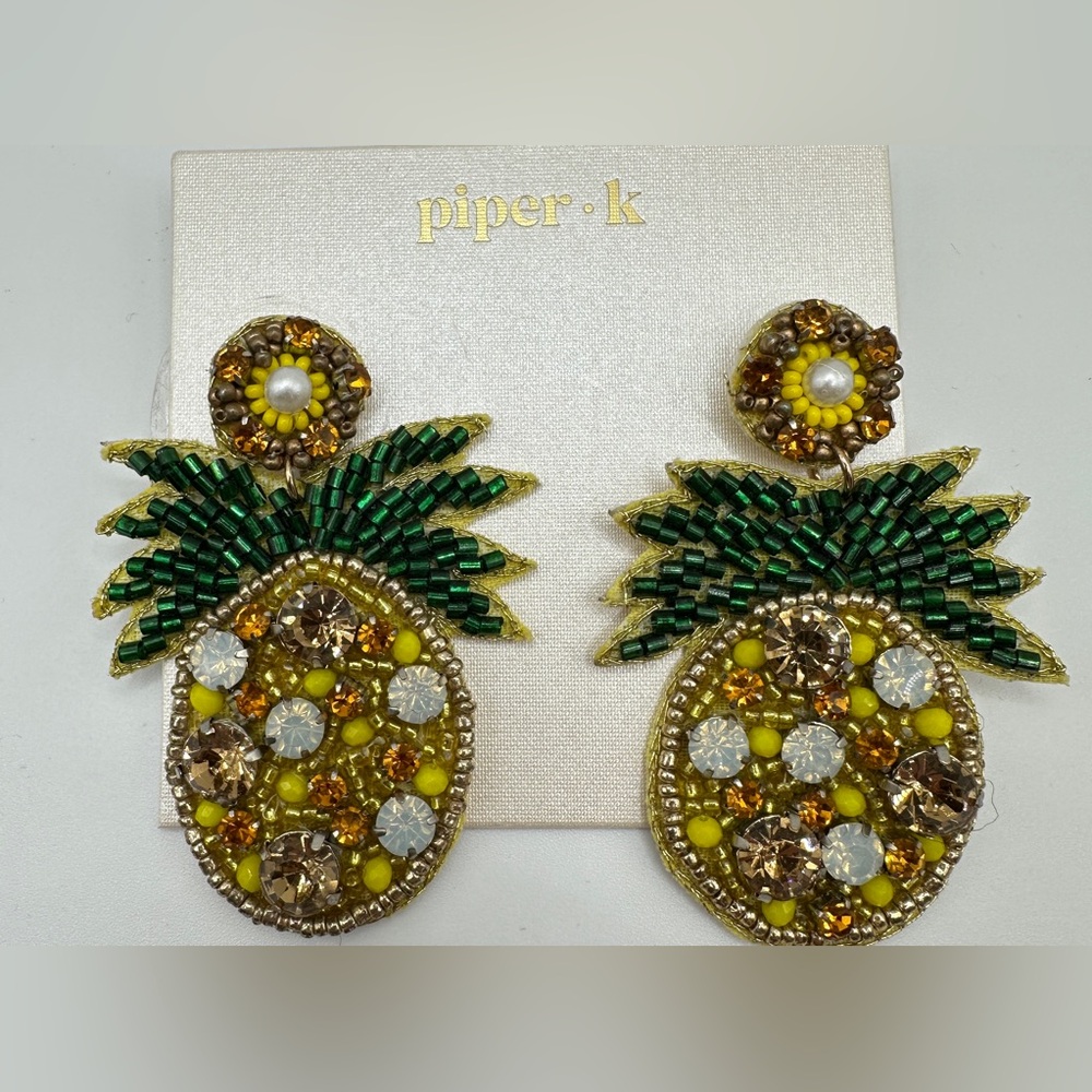 NWT Piper K Tropical Pineapple Earrings - Green and Yellow Beaded